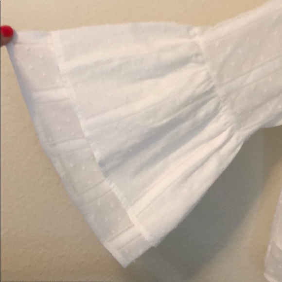 BRAND NEW white tie front crop shirt with ruffle - Picture 2 of 4